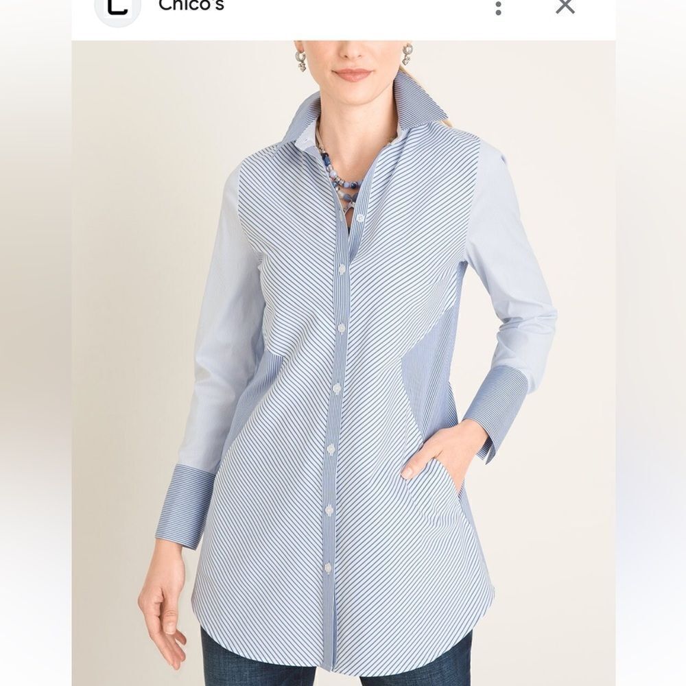 Chico's Blue Striped Button Down Shirt